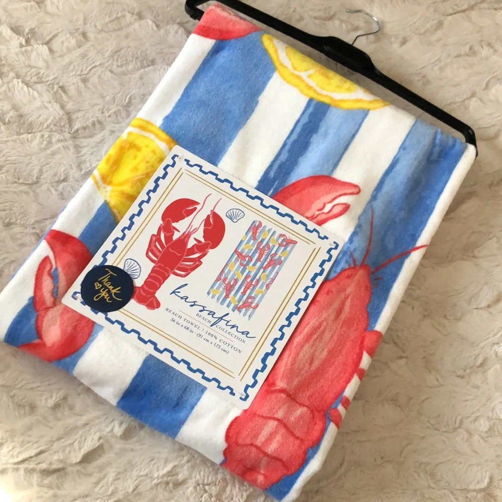Kassafina Lobster and Lemon Striped Beach Towel